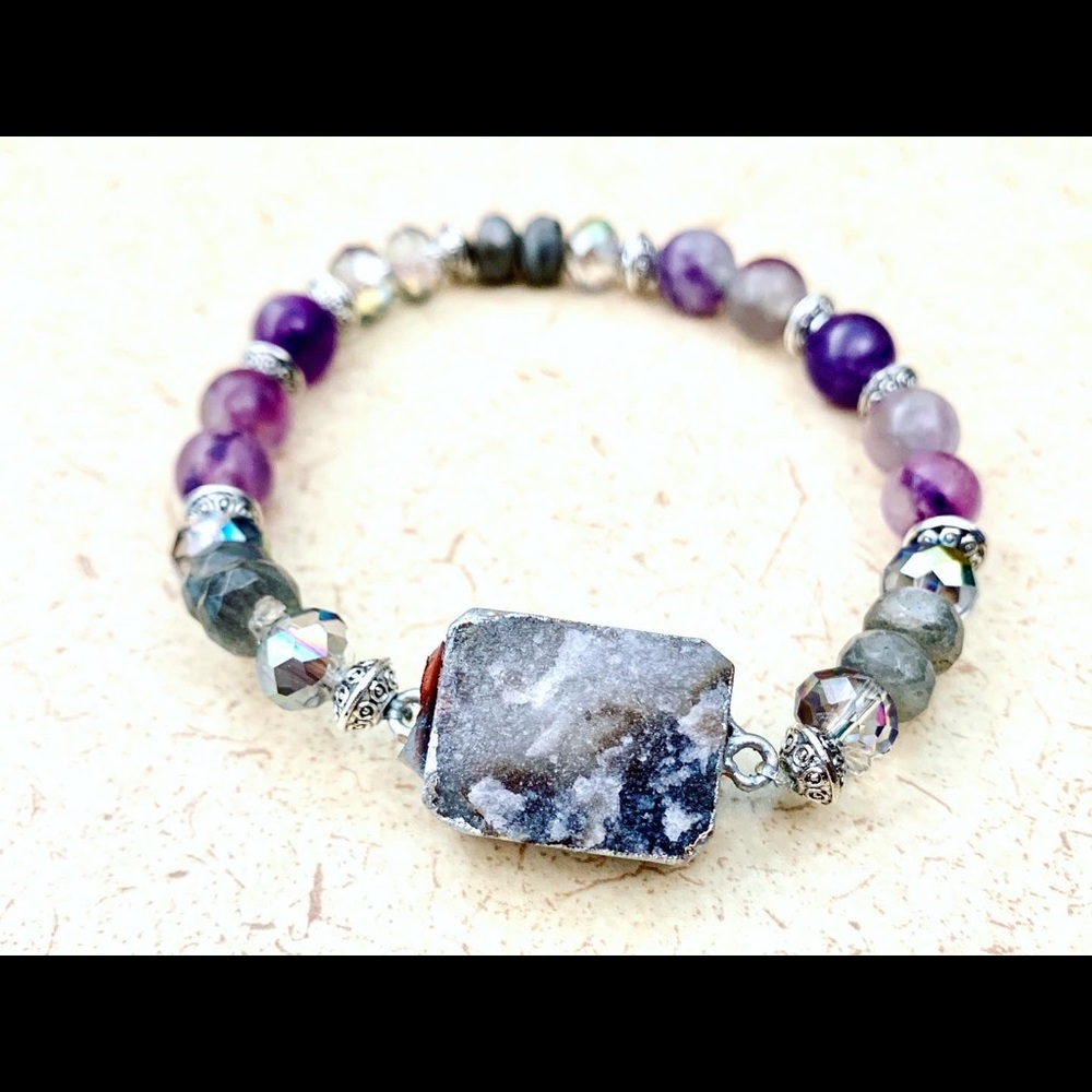 Druzy Bracelet with Amethyst, Labradorite,Crystals